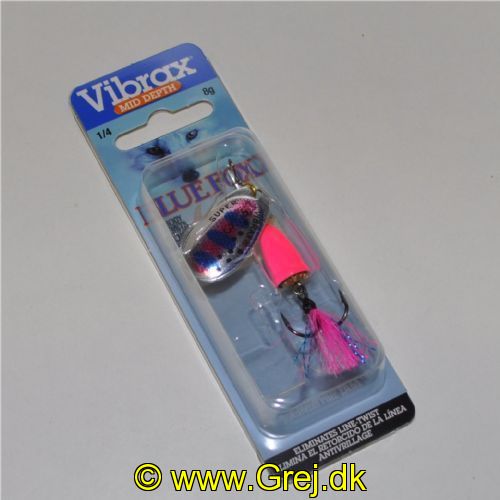 027752044335 - Vibrax Sølv/pink med Pink/Blå dusk - Mid Depth - Str. 3 - 8g - BFX3 RTX<LI>Sølv/pink krop og Sølv/pink/blå blad med små sorte prikker og Pink/Blå dusk