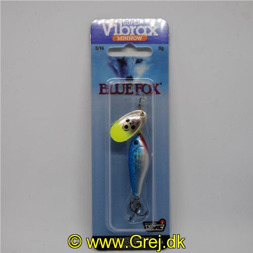 027752106996 - Minnow Super Vibrax - Blå og sølvfarvet blad og fisk - Sorte prikker. "Verdens mest langkastende"