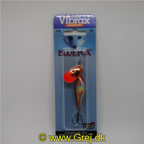 027752107054 - Minnow Super Vibrax - Kobberfarvet blad og fisk - Sorte prikker og sort ryg. "Verdens mest langkastende"