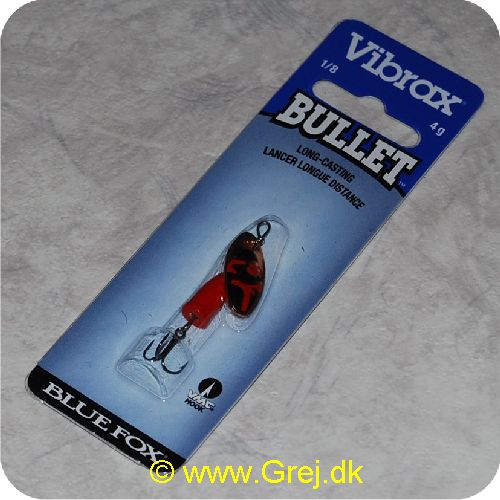 027752115882 - Vibrax Bullet str. 0 - 4g - Kobber med sort/røde aftegninger - Rød messing klokke - VMC trekrog - Langkastende