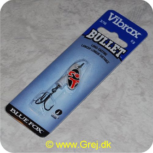 027752115981 - Vibrax Bullet str. 1 - 5g - Hvid med sort/røde aftegninger - Hvid messing klokke - VMC trekrog - Langkastende