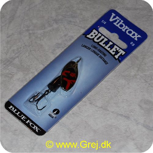 027752116018 - Vibrax Bullet str. 2 - 8g - Guld med sort/røde aftegninger - sort messing klokke - VMC trekrog - Langkastende