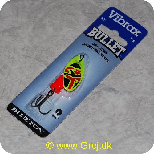 027752116056 - Vibrax Bullet str. 3 - 11g - Gul med sort/orange aftegninger - Orange messing klokke - VMC trekrog - Langkastende