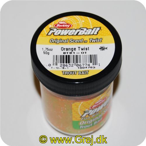 028632067741 - PowerBait med glimmer - ORANGE TWIST (grøn / orange)