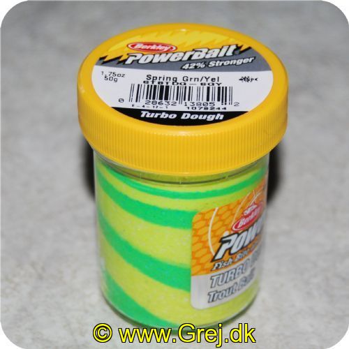 028632138052 - PowerBait med glimmer - SPRING GREEN / YELLOW - GLOW 42% stærkere
Billedet nr.2 er taget med UV-lygte.
