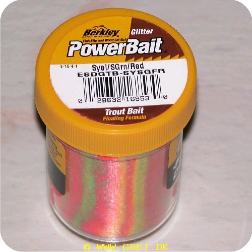 028632168530 - PowerBait med glimmer - SUNSHINE YELLOW / SPRING GREEN / RED