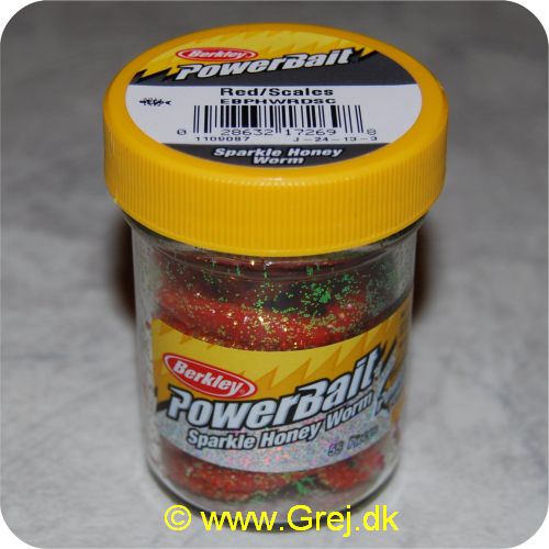 028632172698 - Power Bait m/glimmer - Red/Scales - Sparkle Honey Worm - 55 stk