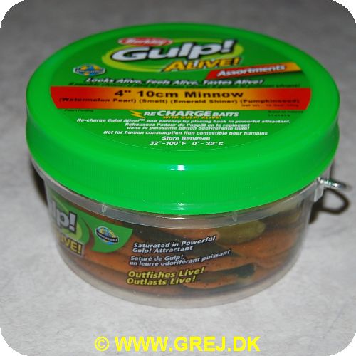 028632251935 - Gulp Alive - Minnow - Watermelon Pearl, Smelt, Emerald shiner, Pumpkinseed - 10 cm
<BR>
<BR>
GULP Alive ser levende ud - føles levende og smager som fiskens naturlige føde. Ny forbedret smag samt endnu bedre bevægelser i vandet gør GULP Alive til perfekte kopier af fiskenes naturlige føde.<BR>
GULP Alive holder bare meget længe og når der er fisket med den i ca. 1 times tid tager man den af og ligger den i spanden igen og tager så en abden så den igen bliver fyldt med lokkemidlet.<BR><BR>
De nye GULP Alive svømmer rundt i en spand fyldt med GULP væske og når du er færdig med dit fiskeri, lægger du blot agnet tilbage i spanden igen og efter et par timer er den igen fyldt med den forførende duft og smag af GULP Alive.<BR><BR>
Ekstrem lang holdbarhed - både på krogen og i spanden.<BR><BR>
Gulp Alive er 100% Biologisk nedbrydelig.