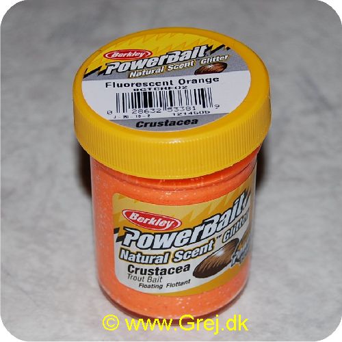 028632533819 - PowerBait med glimmer - FLUORESCENT ORANGE med crustacea 