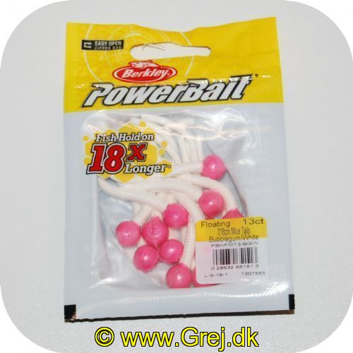 028632651513 - Power Bait Mice Tails - 13 stk - Bubblegum/White - 8 cm - Ny udgave