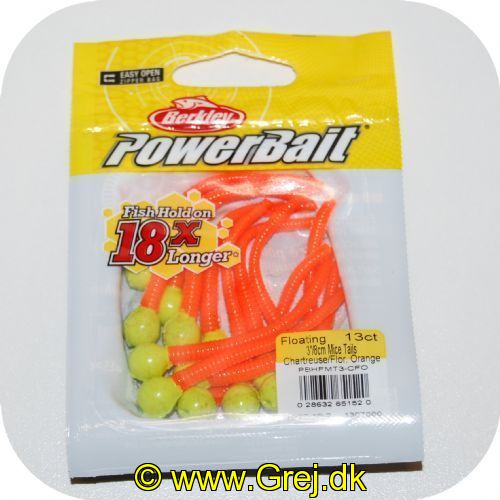 028632651520 - Power Bait Mice Tails - 13 stk - Chartreuse/Fluorescerende Orange - 8 cm - Ny udgave
