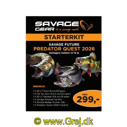0286327074566 - Savage Future Predator Quest – Starterkit
<BR><BR>
Er du klar til at tage dit lystfiskeri til næste niveau?
<BR><BR>
Med Savage Future Predator Quest Starterkit får unge lystfiskere muligheden for at deltage i en spændende landsdækkende konkurrence, hvor det gælder om at bevise sine evner på rovfisk!
<BR><BR>
Hvad går det ud på?
<BR><BR>
Fang aborre, gedde og havørred i forskellige længdeklasser og saml point. Jo større fisk – jo flere point! Målet er at opnå den højeste score og sikre sig fede præmier undervejs.
<BR><BR>
Starterkittet indeholder:
<BR><BR>
Savage Gear målebånd
<BR><BR>
Eksklusiv Savage Gear cap
<BR><BR>
Predator Quest fotobrik (til dokumentation af fangster)
<BR><BR>
Scorecard til registrering af point
<BR><BR>
3 udvalgte Savage Gear agn
<BR><BR>
Samlet værdi: 545 kr.
<BR><BR>
Konkurrence & præmier
<BR><BR>
Deltag i konkurrencen fra 1. maj til 30. november 2026 og vind:
<BR><BR>
12–14 point: 1 eksklusivt specialagn
<BR>
15–17 point: 2 eksklusive specialagn
<BR>
18 point: 3 eksklusive specialagn
<BR><BR>
Alle deltagere med 12+ point får desuden en Golden Ticket til Savage Future Camp 2027 – en unik fiskedag med Savage Gear’s unge pro team!
<BR><BR>
Sådan deltager du
<BR>
<LI>Fang dine fisk
</LI>
<LI>Tag trofæfoto + målebillede med fotobrik
</LI>
<LI>Få fangsten godkendt hos din lokale forhandler
</LI>
<BR>Hvem kan deltage?
<BR><BR>
<LI>Starterkittet er eksklusivt for unge lystfiskere i alderen 12–19 år.
</LI>
<LI>Perfekt til dig der:
</LI>
<LI>Allerede elsker at fiske
</LI>
<LI>Vil udfordre dine skills
</LI>
<LI>Drømmer om at blive endnu bedre
</LI>
<LI>Vil være en del af et stærkt fiskefællesskab</LI>
<BR><BR>
Køb dit starterkit i dag – og tag første skridt mod Predator Quest!
<BR>
REGELSÆT – Savage Future Predator Quest 2026
<BR>
DELTAGELSE:<BR>
<BR>
<LI>Konkurrencen er åben for unge mellem 12 og 19 år.</LI>
<LI>Det betyder, at deltagere skal være fyldt 12 år og maksimalt må være 19 år ved konkurrencens slutning den 30. november 2026.</LI>
<LI>Konkurrencen løber fra 1. maj til 30. november 2026.</LI>
<LI>Kun fisk fanget i denne periode tæller.</LI>
<LI>Alle fangster skal være indrapporteret og godkendt senest den 12. december 2026, ved at indlevere dit PredatorQuest kort hos din forhandler.</LI>
<LI>For at deltage skal du have købt et Savage Future Predator Quest starterkit hos en autoriseret Savage Gear forhandler.</LI>
<LI>Kun fisk, som du selv har fanget, kan deltage i konkurrencen.</LI>
<BR><BR>
DOKUMENTATION:
<BR><BR>
<LI>Alle fisk skal være fanget på et Savage Gear agn (det behøver dog ikke være fra starterkittet).</LI>
<LI>Hver fangst skal dokumenteres med to billeder:</LI>
<LI>Et trofæfoto</LI>
<LI>Et målebåndsfoto</LI>
<LI>På trofæfotoet skal:</LI>
<LI>Deltageren bære starterkit-cap.</LI>
<LI>Agnen være synlig på billedet</LI>
<LI>På målebåndsfotoet skal:</LI>
<LI>Fisken ligge på starterkittets målebånd med lukket mund og hovedet mod målebåndets kant og på sin højre side.</LI>
<LI>Predator Quest fotobrikken være synlig.</LI>
<LI>Hele fisken kunne ses.</LI>
<LI>Fangsten skal godkendes hos din lokale Savage Gear forhandler, som stempler dit Predator Quest kort.</LI>
<LI>Billeder af hver fangst skal sendes til fisk@predatorquest.dk. Del også gerne fangsten via et samarbejdsopslag eller ved at tagge på instagram accounten predatorquest.dk og med hashtag #predatorquest2026</LI>
<LI>Pure Fishing/Savage Gear Danmark forbeholder sig ret til at afvise fangster:</LI>
<LI>Ved brug eller mistanke om brug af billedmanipulation eller AI</LI>
<LI>Hvis kravene til dokumentation ikke er opfyldt eller der er tvivl om dokumentationen er fyldestgørende.</LI>
<BR><BR>
FANGST OG HÅNDTERING:
<BR><BR>
<LI>Fisken skal være kroget i munden.</LI>
<LI>Fisken skal behandles forsvarligt og med respekt. Vi forventer skånsom håndtering og opfordrer til genudsætning.</LI>
<LI>Alle deltagere skal overholde gældende fiskeregler og lokale fredninger. Ved mistanke om snyd eller bekræftelse af snyd kan fangster ekskluderes. Vær opmærksom på eventuel brakvandsfredning.</LI>
<BR><BR>
FAIR PLAY
<BR><BR>
<LI>Snyd medfører øjeblikkelig diskvalifikation.</LI>
<LI>Pure Fishing/Savage Gear Danmark kan til enhver tid bede om yderligere dokumentation for en fangst.</LI>
<BR><BR>
POINT
<BR><BR>
<LI>Der fiskes efter tre arter; aborre, gedde og havørred.</LI>
<LI>Der kan opnås maksimalt 6 point i hver art.</LI>



 

 
	

1 POINT
	

2 POINT
	

3 POINT

GEDDE
	

60 – 79 CM
	

80 - 99 CM
	

100+ CM

ABORRE
	

25 – 34 CM
	

35 – 44 CM
	

45+ CM

HAVØRRED
	

40 – 49 CM
	

50 – 59 CM
	

60+ CM

 

PRÆMIER

Der er præmier til deltagere der opnår henholdsvis:

    18 points: Tre Savage Gear agn i eksklusive specialfarver kun for vindere i Savage Future Predator Quest.
    15-17 points: To Savage Gear agn i eksklusive specialfarver kun for vindere i Savage Future Predator Quest.
    12-14 points: Et Savage Gear agn i eksklusiv specialfarve kun for vindere i Savage Future Predator Quest.

GOLDEN TICKET TIL SAVAGE FUTURE CAMP 2027

Alle deltagere, der opnår minimum 12 point modtager samtidig en Golden Ticket til Savage Future Camp 2027 – en hel dag med masser af fiskeri, mulighed for at teste Savage Gear grej og mulighed for at møde og fiske med vores Savage Future Pro Team. Nærmere detaljer følger og kan ses på vores hjemmeside.