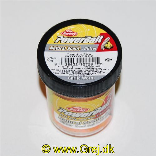 028632927205 - PowerBait med glimmer - TEQUILA FIRE (orange / gul) med hvidløg + orm