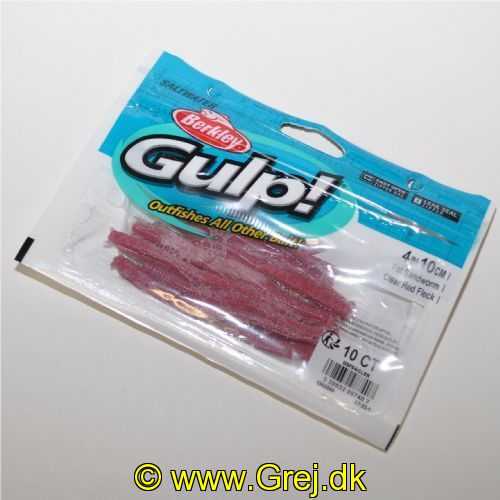 028632987407 - Berkley Saltvands Gulp - 10 cm lange Fat Sandworm - Clear Red Fleck - 10 stk