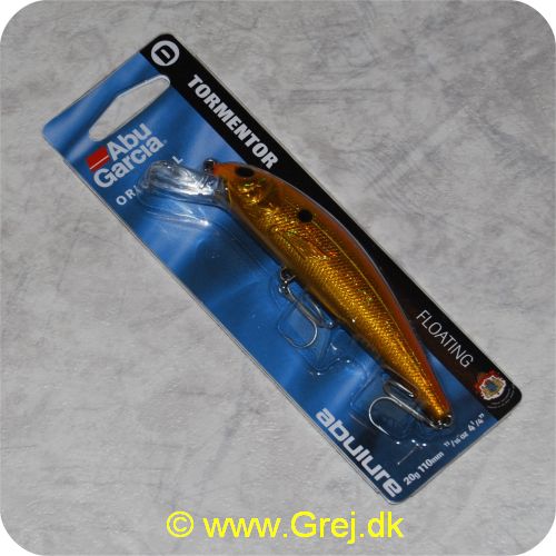 036282834439 - Tormentor wobler - 11 cm - 20 g - Orange/guld - Flydende - Org. titel: H-OYG - Tormentor er en effektiv og letkastet wobler, som har haft stor fremgang de seneste år. Indbyggede raslekugler hidser fiskene til hug under indspinningen. Flash-farverne og den holografiske finish giver et naturtro indtryk, som de færreste fisk kan modstå. En wobler med et bredt anvendelsesområde. Fra trolling efter laks til ørredspin i vandløbet. Kan sågar "jerkes" ved geddefiskeri.