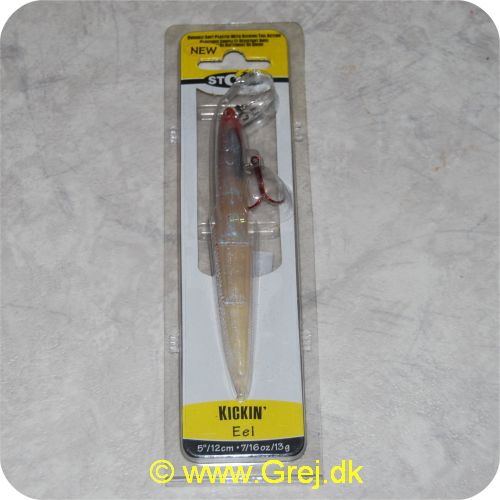 039984022739 - Kickin Eel - 12 cm lange - 13 gram - Segmented Kicking tail - Sølv/klar - Svømmer livagtig - Blød krop - Wildeye