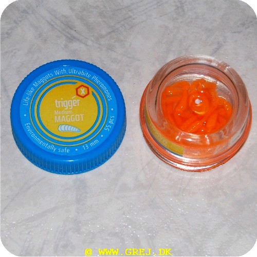 039984089558 - TriggerX - Medium Fluo Orange - Maggot
En madding. der gør fisk "tossede". da denfrigiver en duft. som er identisk med det hormonstof. som fisk selv udskiller