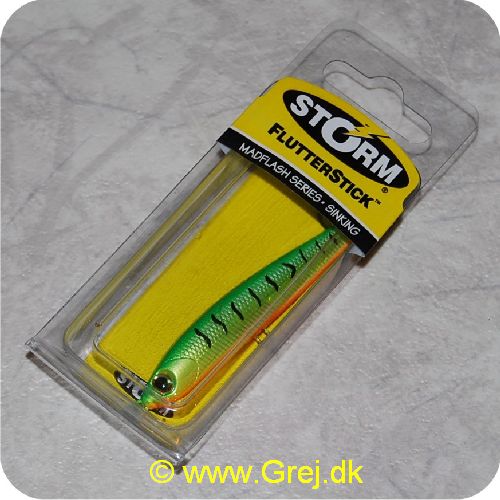 039984109874 - Flutterstick Madflash - synkende - 7cm/7g - Fire Tiger Flash - Grøn/orange med sorte streger