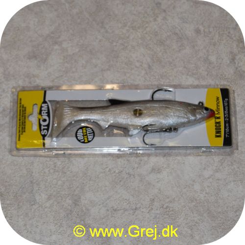 039984135743 - Knockr Minnow 18cm/67g - Bleak - Sort/hvid - Blød krop med hård metal raslekugle - Kicking hale aktion