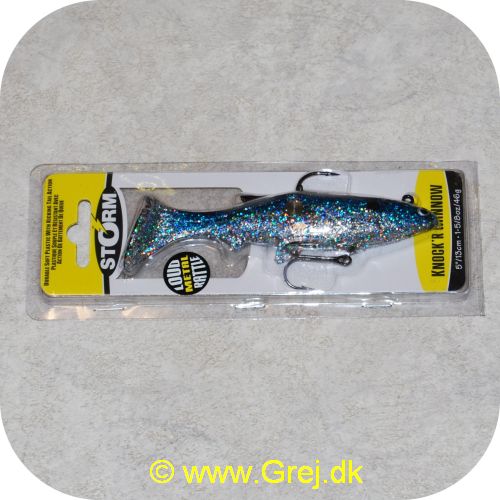 039984149009 - Knockr Minnow 13cm/46g - Blue Herring - Sort/blå/sølv - Blød krop med hård metal raslekugle - Kicking hale aktion