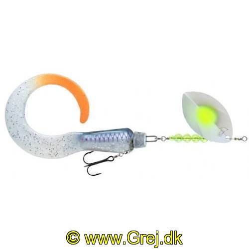 039984183959 - Storm R.I.P. Spinner Tail  grå/sølv/orange tail - hvid/guld spinner (BPS) L: 22 cm	V:38 g
Spin the tail and win.
R.I.P. Spinner Tail forener på bedste vis et inline spinning blad med en naturlig overdimensioneret curly tail.
Sat sammen med R.I.P. Multi Depth Screw-systemet giver det denne agn mulighed for at gå dybt. hvor de store fisk venter.
Langsom indspinning fungerer bedst. så det store spinnerblad pulserer og larmer. mens halen basker og lokker selv de mest sky fisk.
Ved spinstop synker R.I.P. Roach med et naturligt svømme-mønster.
Ved langsom indspinning bibeholdes det samme mønster. og ved hurtig indspinning giver det action til hele agnen.
Helt ideelt sættes den sammen med R.I.P. Multi-Depth Screw systemet eller et andet rig-system for fuld kontrol i alle dybder.
