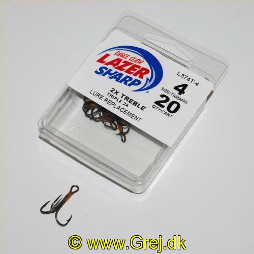 047708129442 - T-PACK - LAZER 2X TREBLE REG SHANK CURVED POINT - Model:L374TH-4 - BRONZE - Enheder per pakke: 20