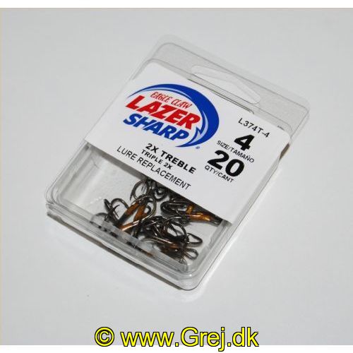 047708129442 - T-PACK - LAZER 2X TREBLE REG SHANK CURVED POINT - Model:L374TH-4 - BRONZE - Enheder per pakke: 20