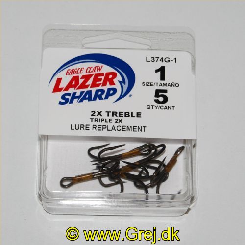 047708172608 - G-PACK - LAZER 2X TREBLE REG SHANK CURVED POINT - Model:L374GH-1 / L374G-1 - BRONZE - Enheder per pakke: 5