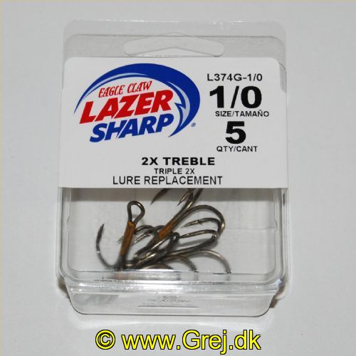 047708172684 - G-PACK - LAZER 2X TREBLE REG SHANK CURVED POINT - Model:L374GH-1/0 / L374G-1/0 - BRONZE - Enheder per pakke: 5