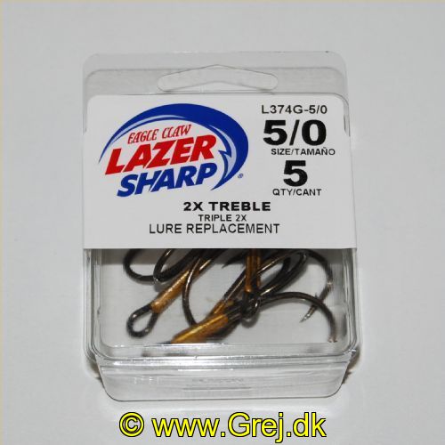 047708172721 - G-PACK - LAZER 2X TREBLE REG SHANK CURVED POINT - Model:L374GH-5/0 - BRONZE - Enheder per pakke: 5