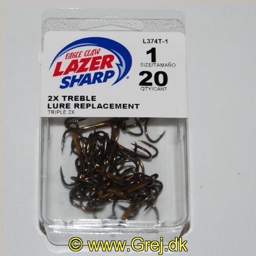 047708489249 - T-PACK - LAZER 2X TREBLE REG SHANK CURVED POINT - Model:L374TH-1 / L374T-1 - BRONZE - Enheder per pakke: 20