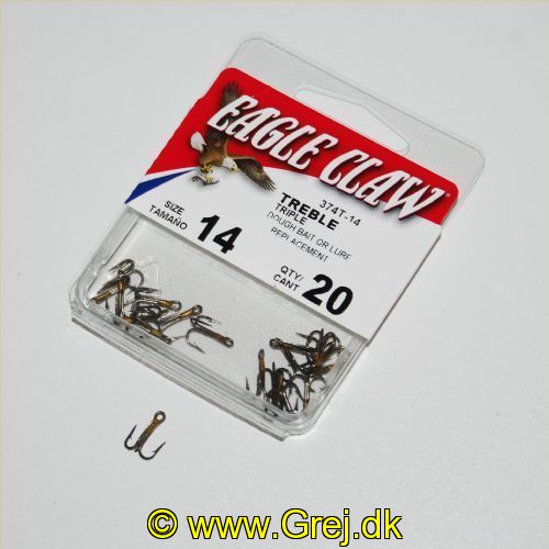 047708600323 - T-PACK - 2X TREBLE REG SHANK CURVED POINT - Model:374TH-14 - BRONZE - Enheder per pakke: 20