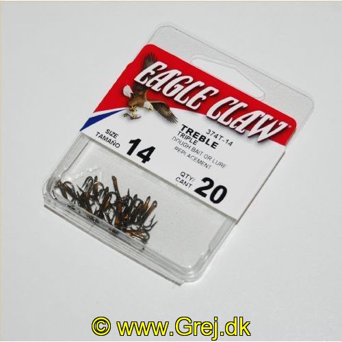 047708600323 - T-PACK - 2X TREBLE REG SHANK CURVED POINT - Model:374TH-14 - BRONZE - Enheder per pakke: 20