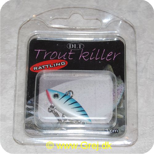 0726658000857 - DLT Trout Killer - rattling - 3 cm - med 2 trekroge - Grøn/hvid med sorte streger - Lille wobbler til UL- stang