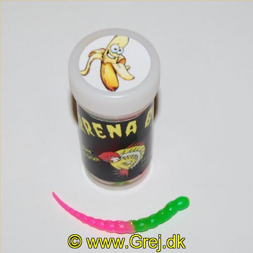 12630002PG - Serrena Baits - Model: Buffy - Worm - 10 stk. - Duft: Banan - Farve: Grøn/Pink<BR>
<BR>
Denne model er en lang orm som er lavet af kugler som bliver mindre og mindre indtil halespidsen.<BR>
<BR>
En af de helt nye gummiagn som er nogle af de stærkeste på det tyske marked med mange forskellige duftstoffer fra forskellige frugt samt hvidløg.