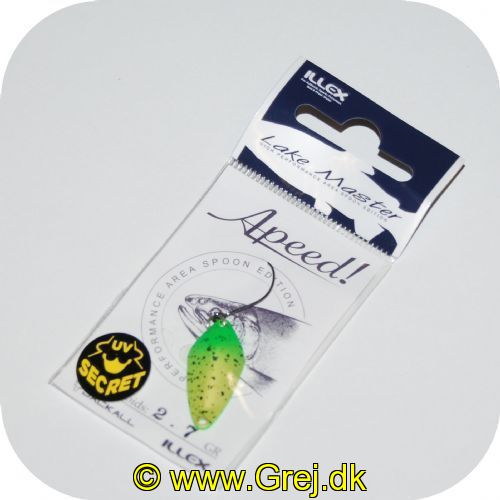 3297830160296 - Illex Skeblink - Apeed 2.7g - Tea / UV Secret Green<BR>
<BR>Skeblink er en mini skeblink for UL fiskeriet som er meget voksende i disse år efter alle ørred arter.