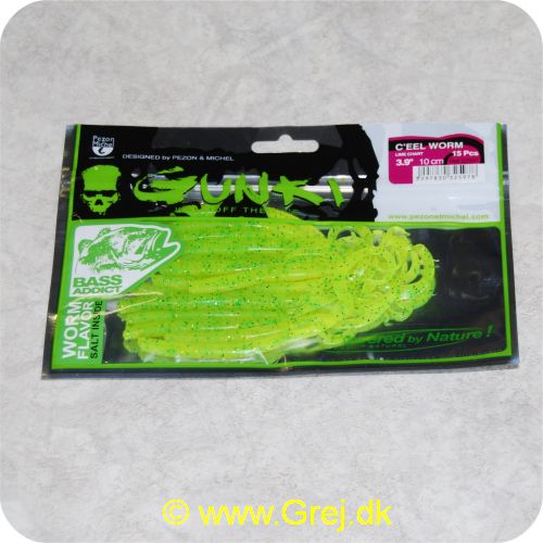 3297830325978 - Gunki C EEL worm 10 cm - 15 stk - Lime/Chartreuse - Vejledning på bagsiden af pakken