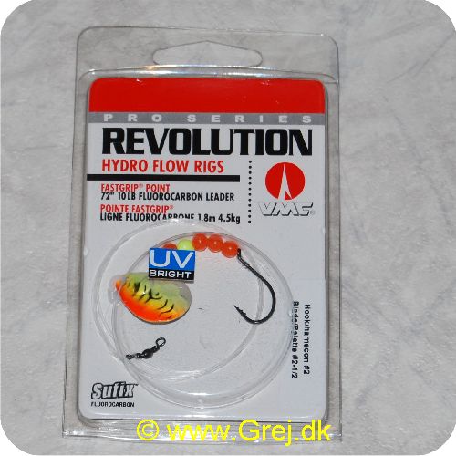 3359220480060 - Revolution Hydro Flow Rigs - Fluorcarbon line 1.8m - 4.5 kg - Krogstr. 4 - VMC kroge - Orange/gul/hvid blad UV bright med perler