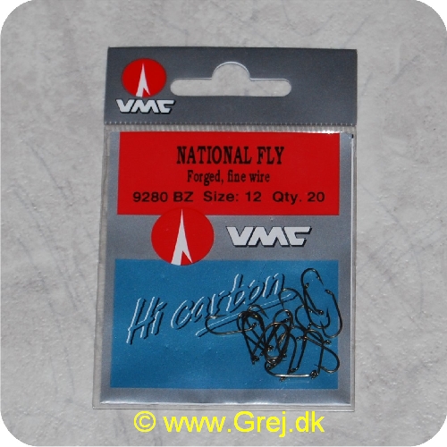 3359224647360 - VMC 9280 National Fly - Str. 12 - Bruneret - 20 stk - Krog til alle former for nymfer og små streamerfluer