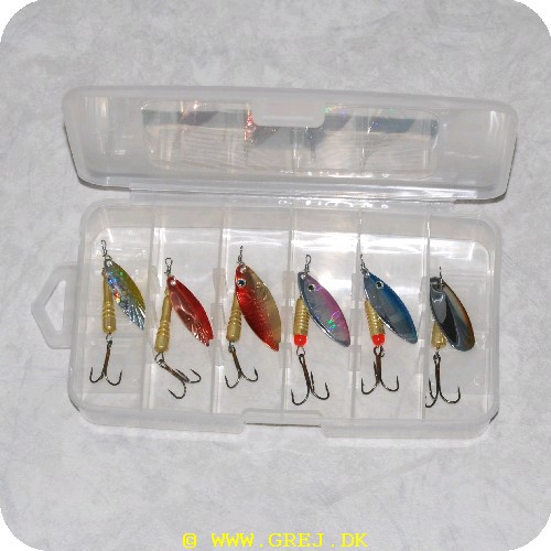 3821332 - 6 forskellige spinnere i praktisk grejæske nr. 2-2 (Se billede)