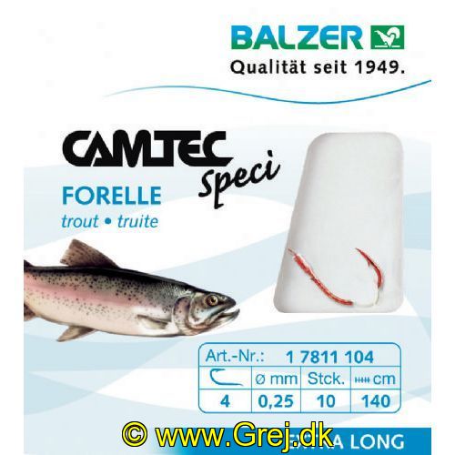 4005652107370 - Camtec Speci bombarda forfang - Længde:200cm. - Farve:Rød - 001 7810 104<br>Camtec Speci Trout/Sbiro red, leader length 200cm #4, 1 barb.