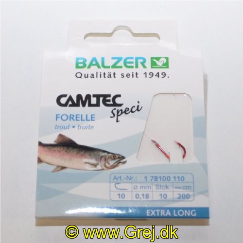 4005652107585 - Camtec Speci bombarda forfang - Længde:200cm. - Farve:Rød - 001 7810 110<br>Camtec Speci Trout/Sbiro red, leader length 200cm #10, 1 barb.
