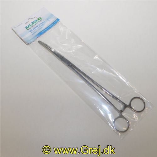 4005652188058 - Arterieklemme, buet - Længde:25cm. - Farve:Sølv - 001 8437 025<br>Artery clamp curved tip 25cm