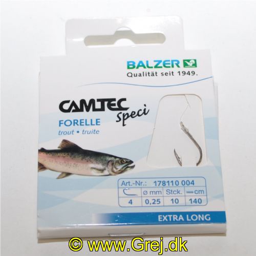 4005652196008 - Camtec Speci bombarda forfang - Længde:140cm. - Farve:Sølv - 001 7811 004<br>Camtec Speci Trout/Sbiro silver, leader length 140cm #4, 1 barb.