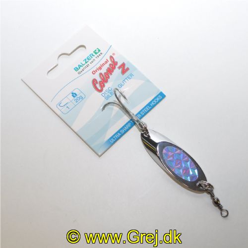 4005652281810 - Colonel Z Disc Spoon - Vægt:20g. - Farve:Sølv Glitter - 001 3188 020<br>Extra heavy, tumbling spoon with chrome­plated surface and tiger steel treble hooks.