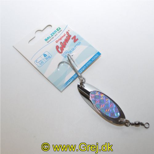 4005652281827 - Colonel Z Disc Spoon - Vægt:30g. - Farve:Sølv Glitter - 001 3188 030<br>Extra heavy, tumbling spoon with chrome­plated surface and tiger steel treble hooks.