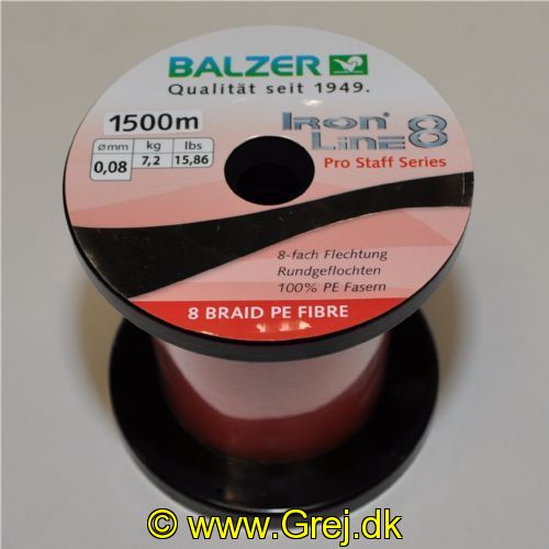 4005652815695M - Iron Line Pro Staff 8x fletline - Brudstyrke:7.2kg. - 0,08mm  - Farve:Rød - Vælg antal meter (Min. 100 meter) - 001 2657 008