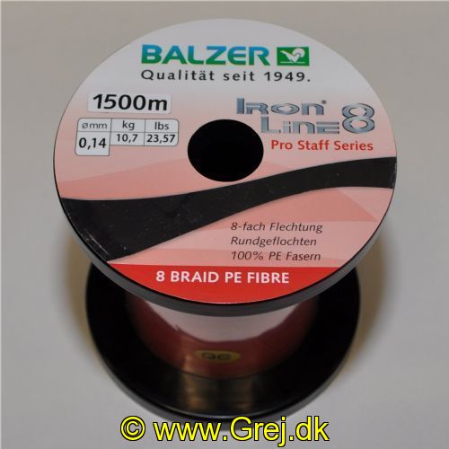 4005652815725M - Iron Line Pro Staff 8x fletline - Brudstyrke:10.7kg. - 0,14mm  - Farve:Rød - Vælg antal meter (Min. 100 meter) - 001 2657 014