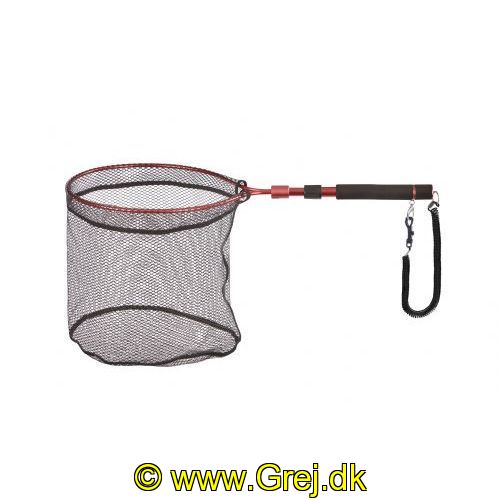 4005652818771 - Shirasu teleskop fangstnet til vadefiskeri med magnet clip - Længde:0.73cm. - Farve:Rød - 001 8220 103<br>Finally there is it: a telescopic wading net! Which trout fisherman does not know the problem? When wading, then a normal wader is sufficient, but partly when fishing from the shore a conventional wader is just too short. Our new innovative wading net can be taken off and used on shore areas. With the magnetic clip, the net can be transported and operated super comfortable. The safety cable prevents the landing net from being lost unnoticed. With rubberized net. Head diameter: 32cm. Mesh width 6mm.