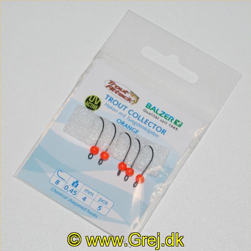 4005652819327 - Trout Collector, krog med tungstenshoved - Vægt:0.45g. - Farve:Orange - 001 6063 045<br>Very sharp hooks with extra large eye and wide bend. Due to the extra large diameter of the eye, the hook can move freely even when using a snap. The extra large bend stands out in good distance to the bait and ensures a top rate of hooked fish.